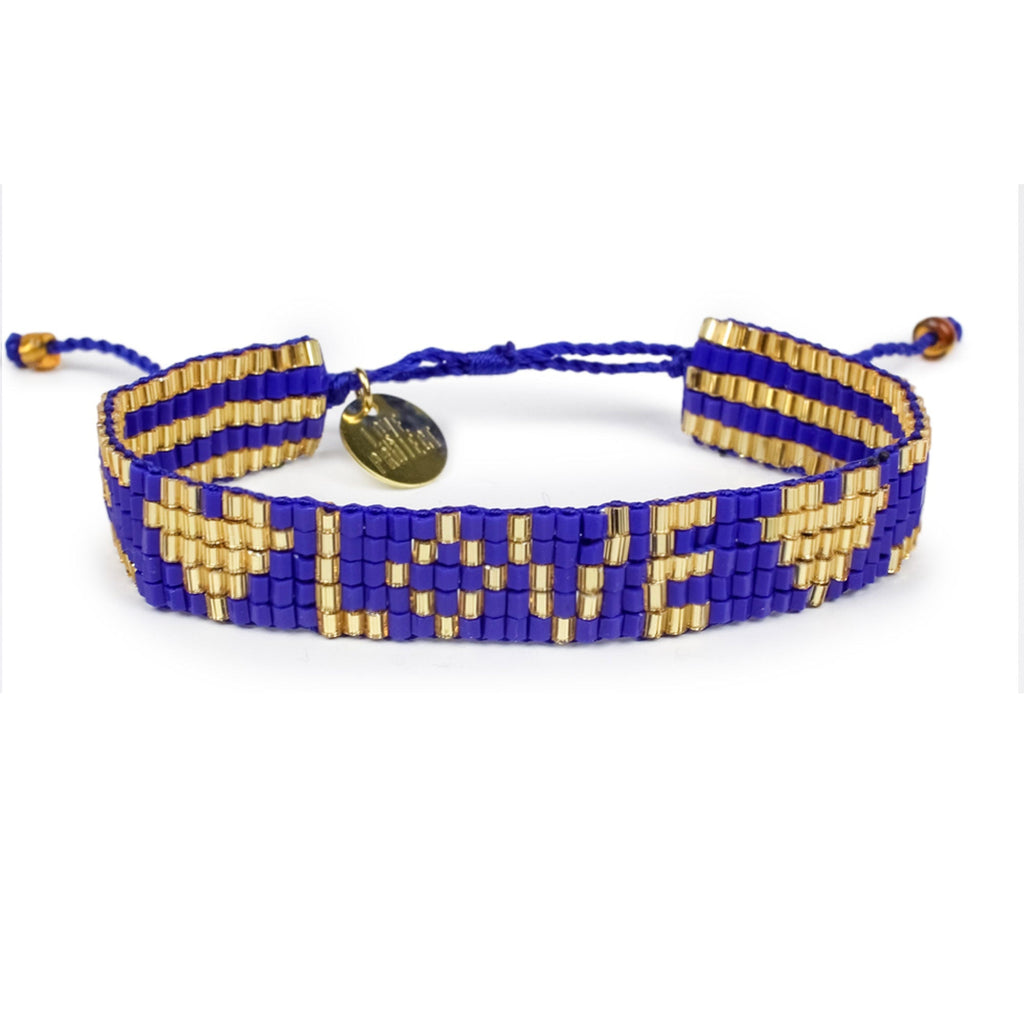 Custom Seed Bead LOVE with Hearts Bracelet - Admiral and Gold - Love Is Project