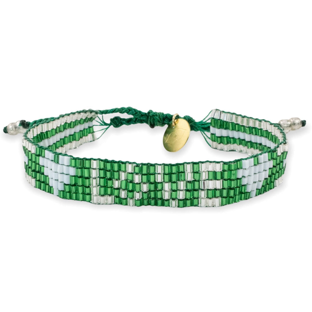 Custom Seed Bead LOVE with Hearts Bracelet - Emerald - Love Is Project