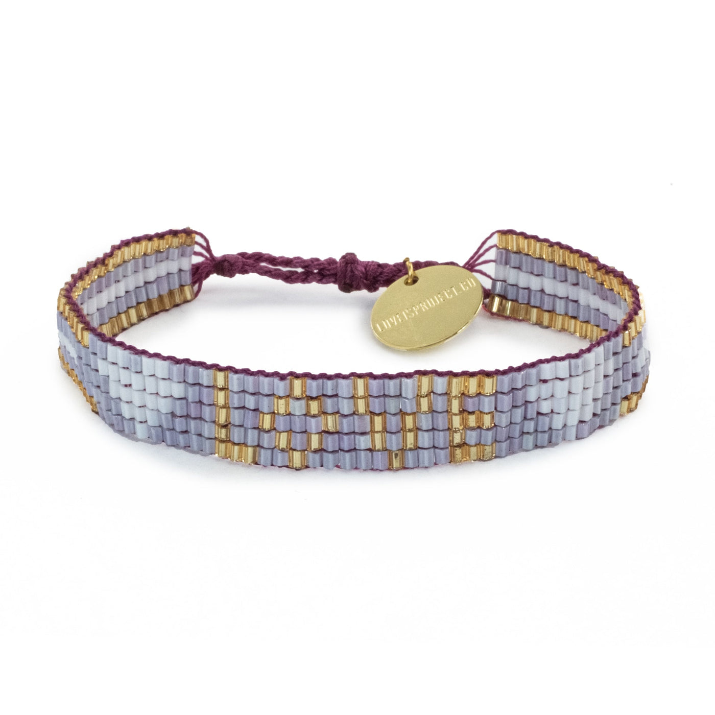 Custom Seed Bead LOVE with Hearts Bracelet - Lavender