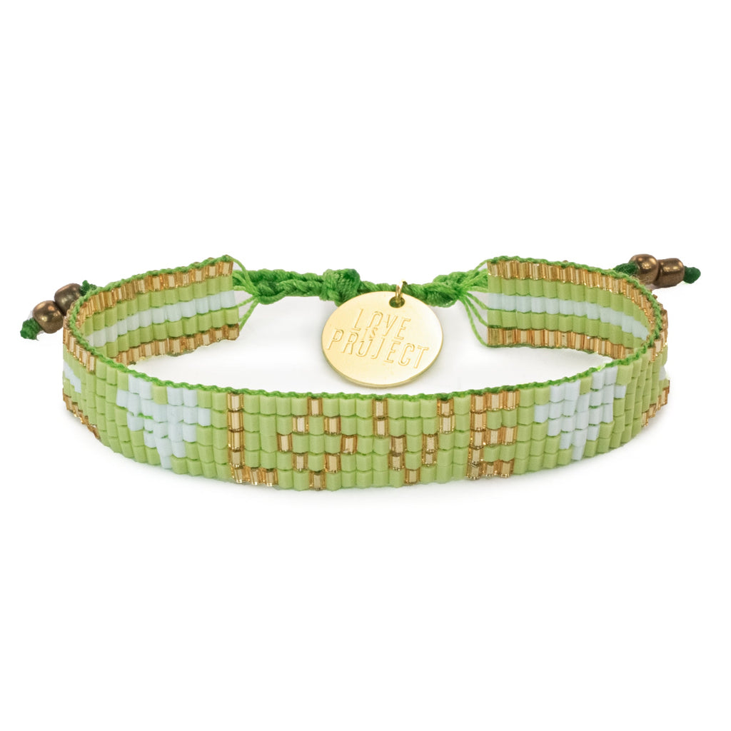 Seed Bead LOVE with Hearts Bracelet - Lime - Love Is Project