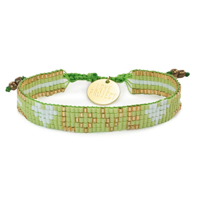 Custom Seed Bead LOVE with Hearts Bracelet - Lime