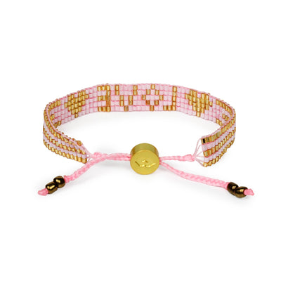 Custom Seed Bead LOVE with Hearts Bracelet - Light Pink
