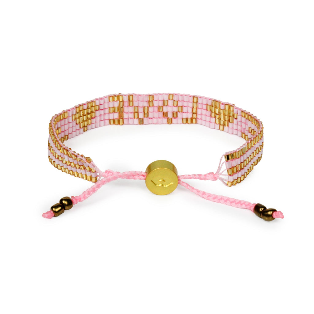 Custom Seed Bead LOVE with Hearts Bracelet - Light Pink - Love Is Project