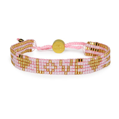 Custom Seed Bead LOVE with Hearts Bracelet - Light Pink