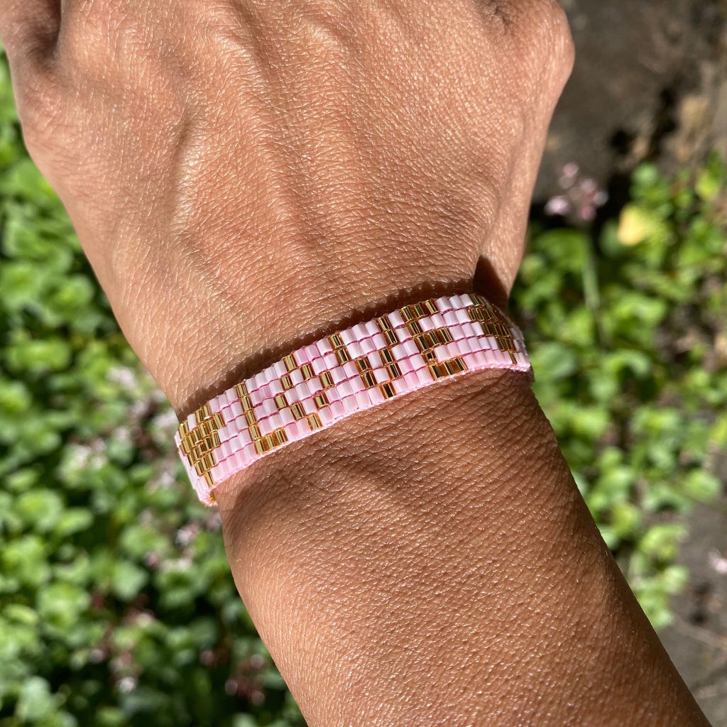 Custom Seed Bead LOVE with Hearts Bracelet - Light Pink - Love Is Project