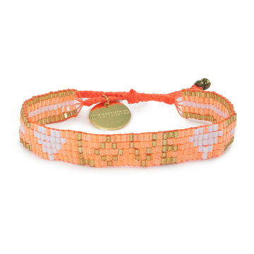 Custom Seed Bead LOVE with Hearts Bracelet - Neon Orange - Love Is Project