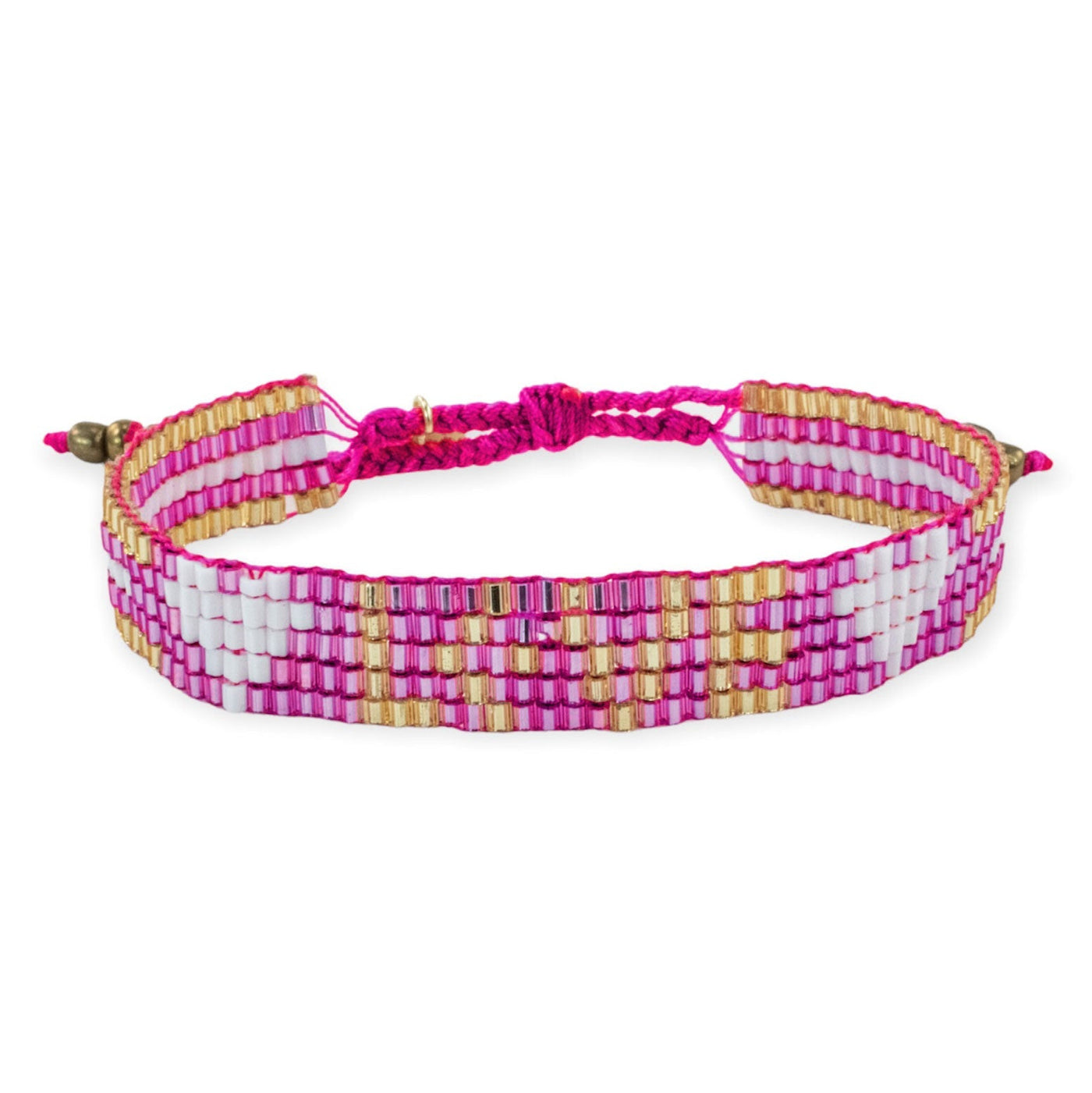 Custom Seed Bead LOVE with Hearts Bracelet - Pink Topaz