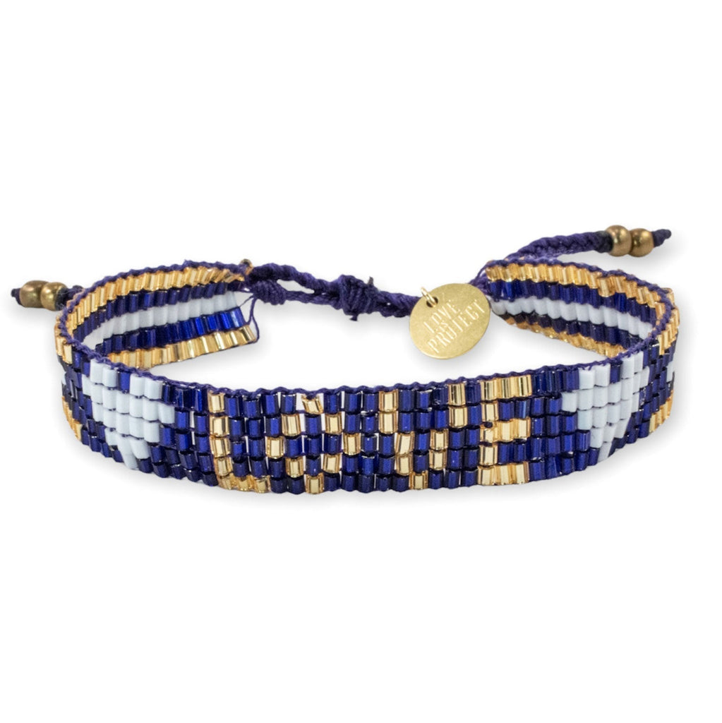 Custom Seed Bead LOVE with Hearts Bracelet - Sapphire - Love Is Project