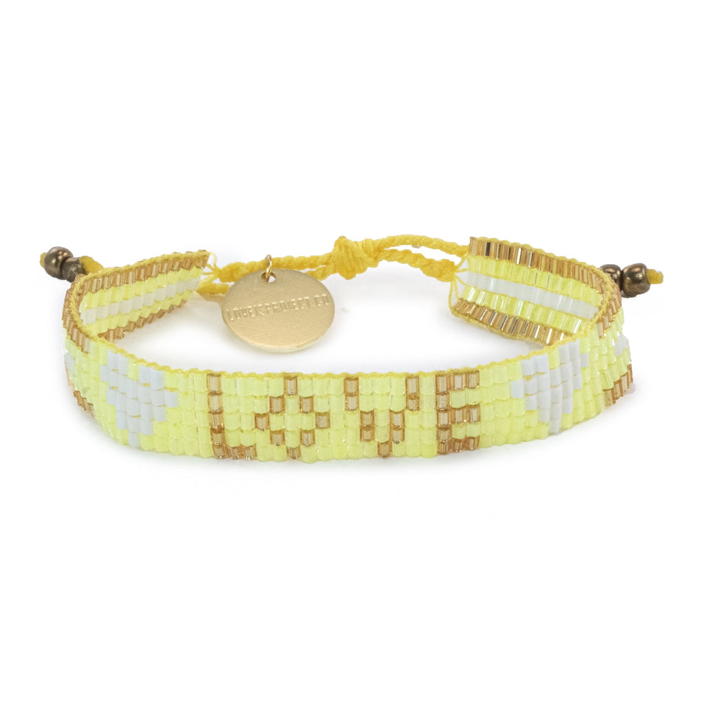 Custom Seed Bead LOVE with Hearts Bracelet - Sunshine Yellow - Love Is Project