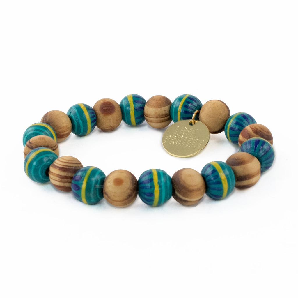 Frida Wooden Beaded Bracelet - Green - Love Is Project