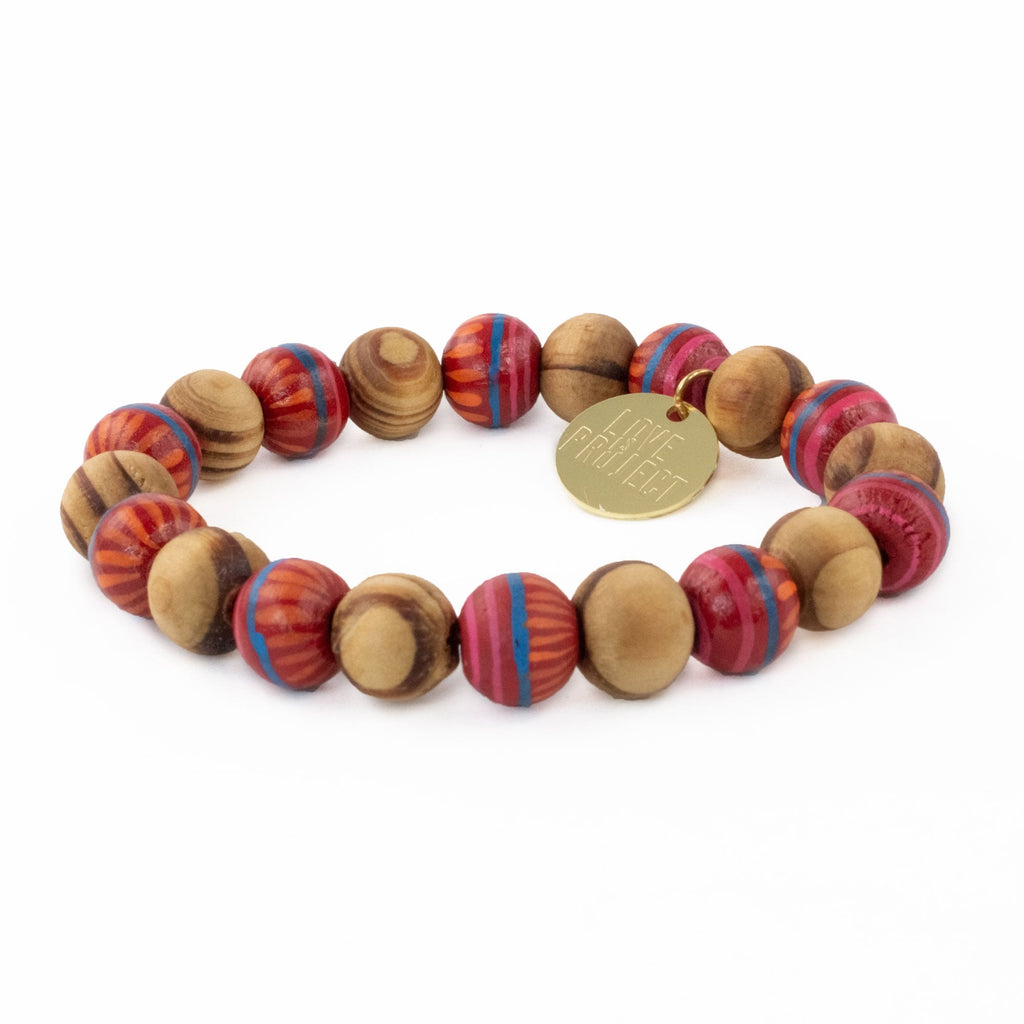 Frida Wooden Beaded Bracelet - Red - Love Is Project