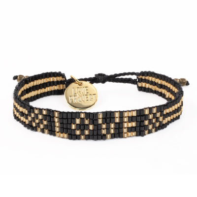 Custom Seed Bead LOVE Bracelet - Black and Gold