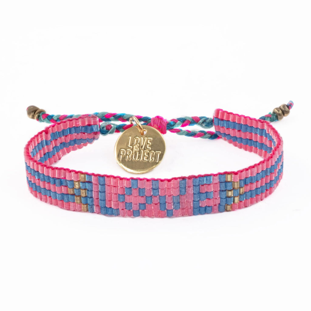 Custom Seed Bead LOVE Bracelet - Pink - Love Is Project