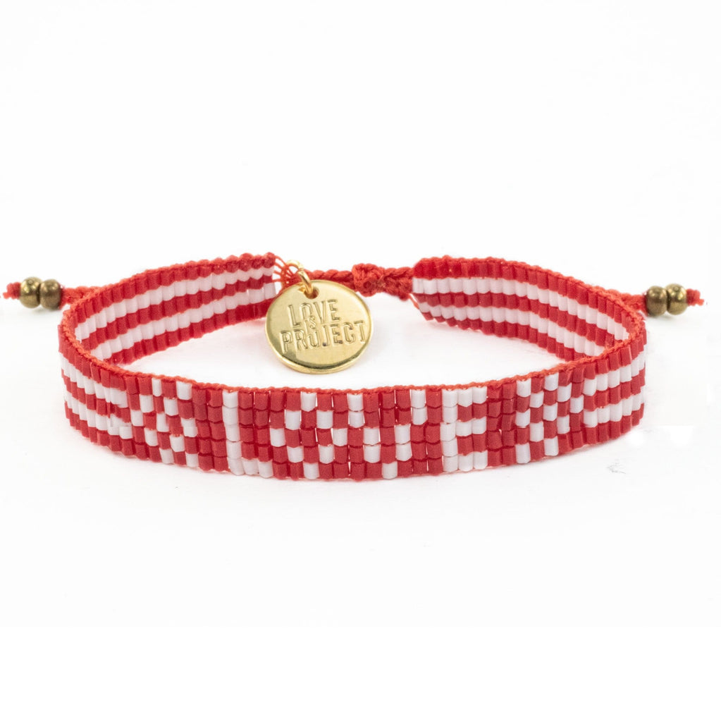 Custom Seed Bead LOVE Bracelet - Red - Love Is Project