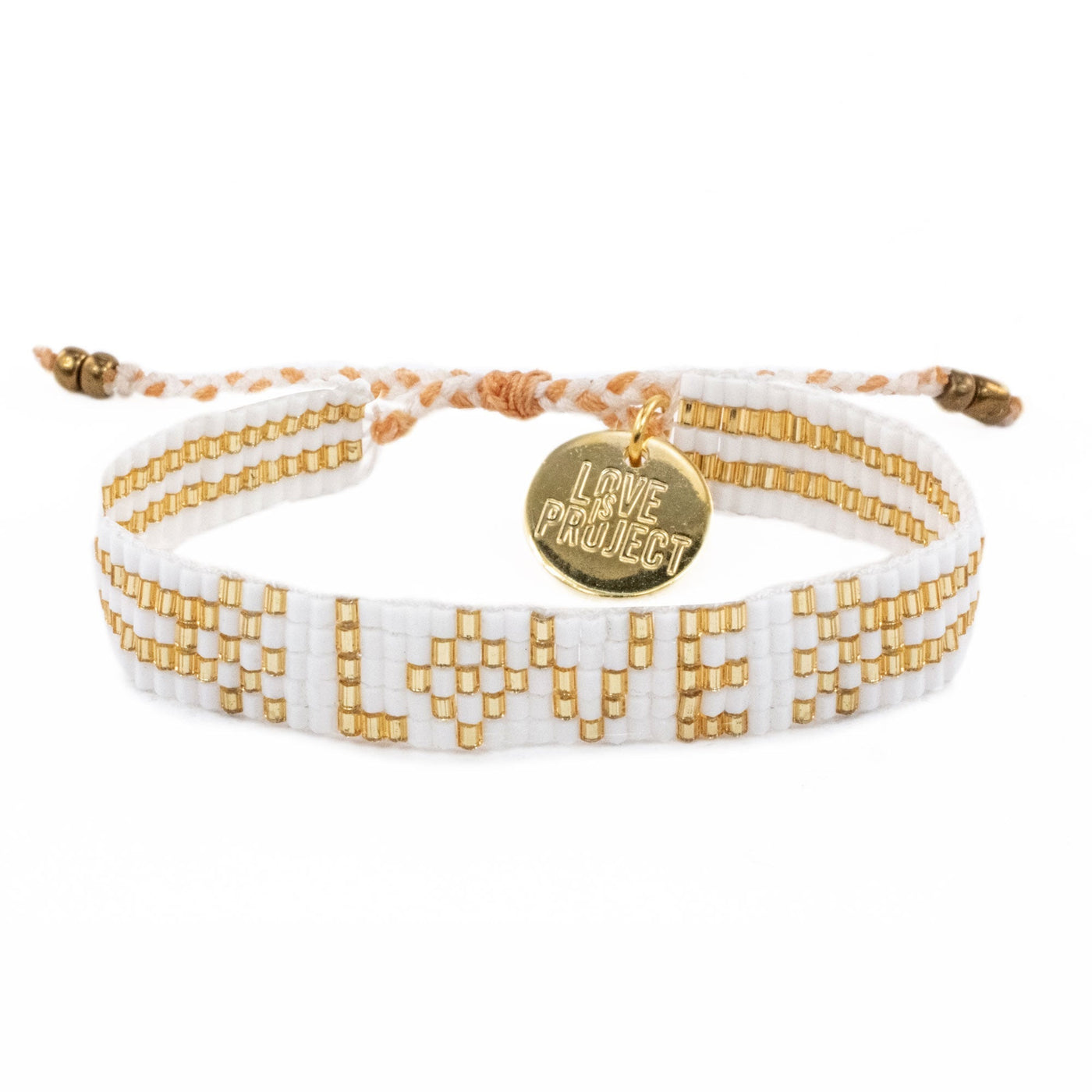 Custom Seed Bead LOVE Bracelet - White & Gold