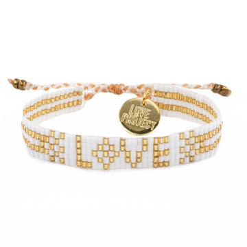 Custom Seed Bead LOVE Bracelet - White & Gold - Love Is Project