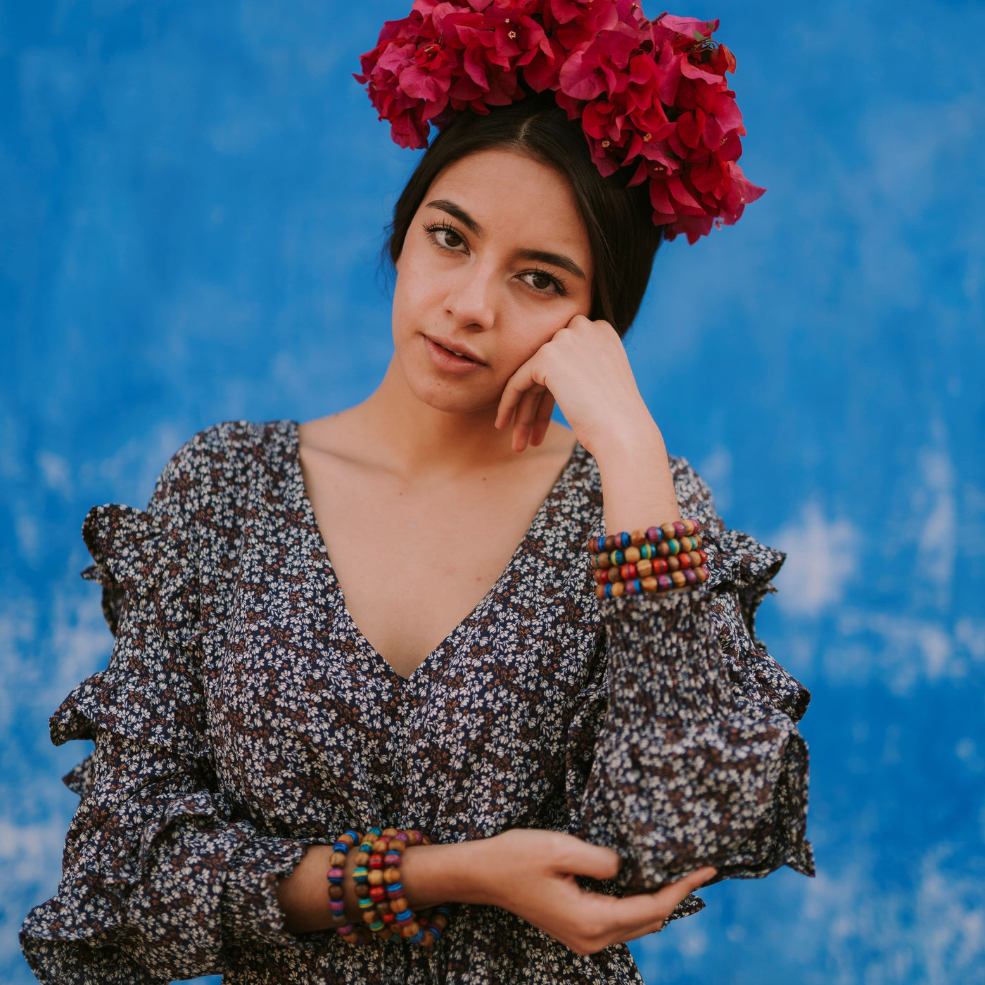 Frida Wooden Beaded Bracelet - Blue