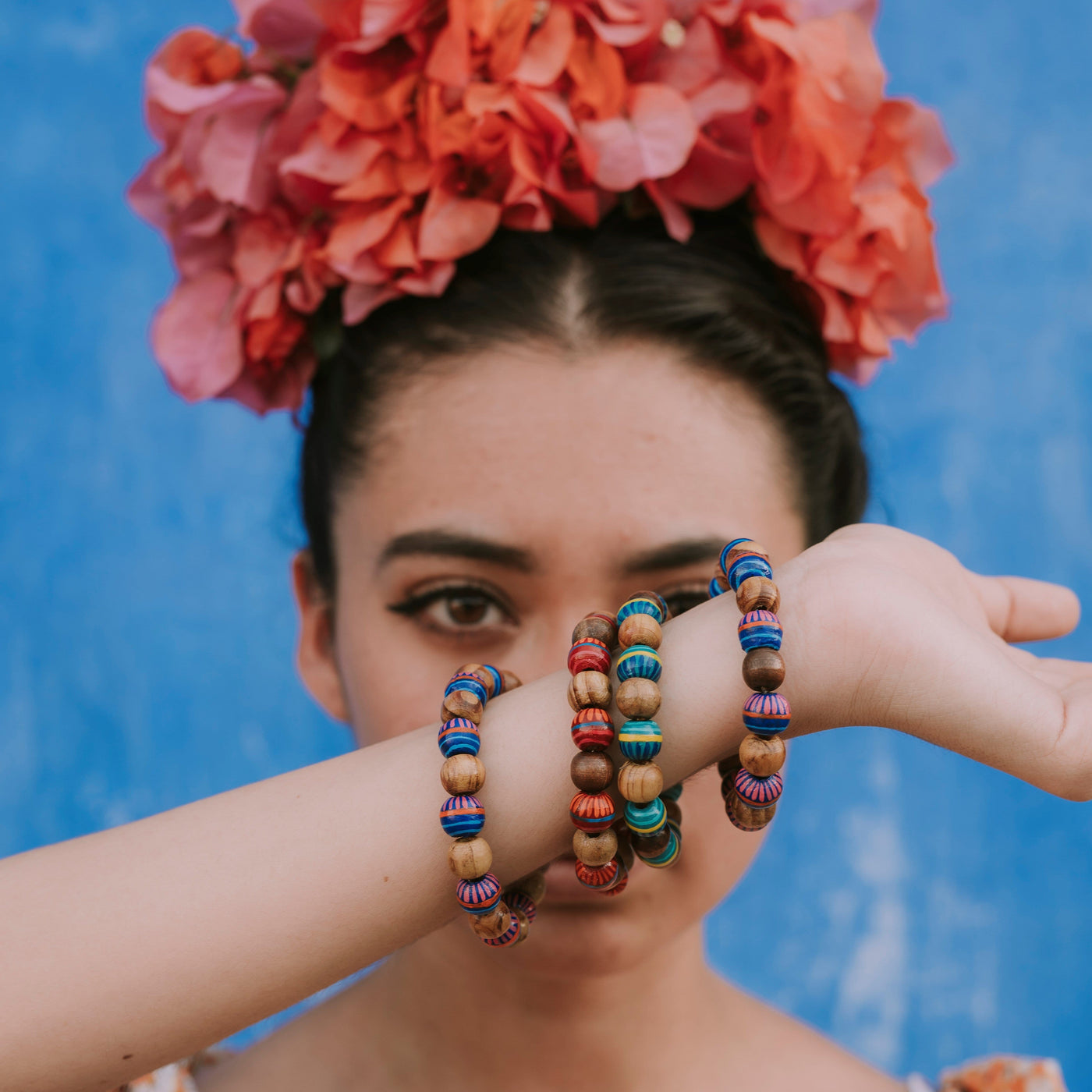 Frida Wooden Beaded Bracelet - Blue