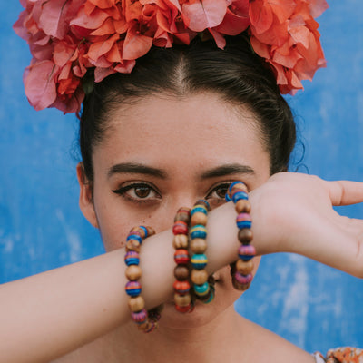 Frida Wooden Beaded Bracelet - Red