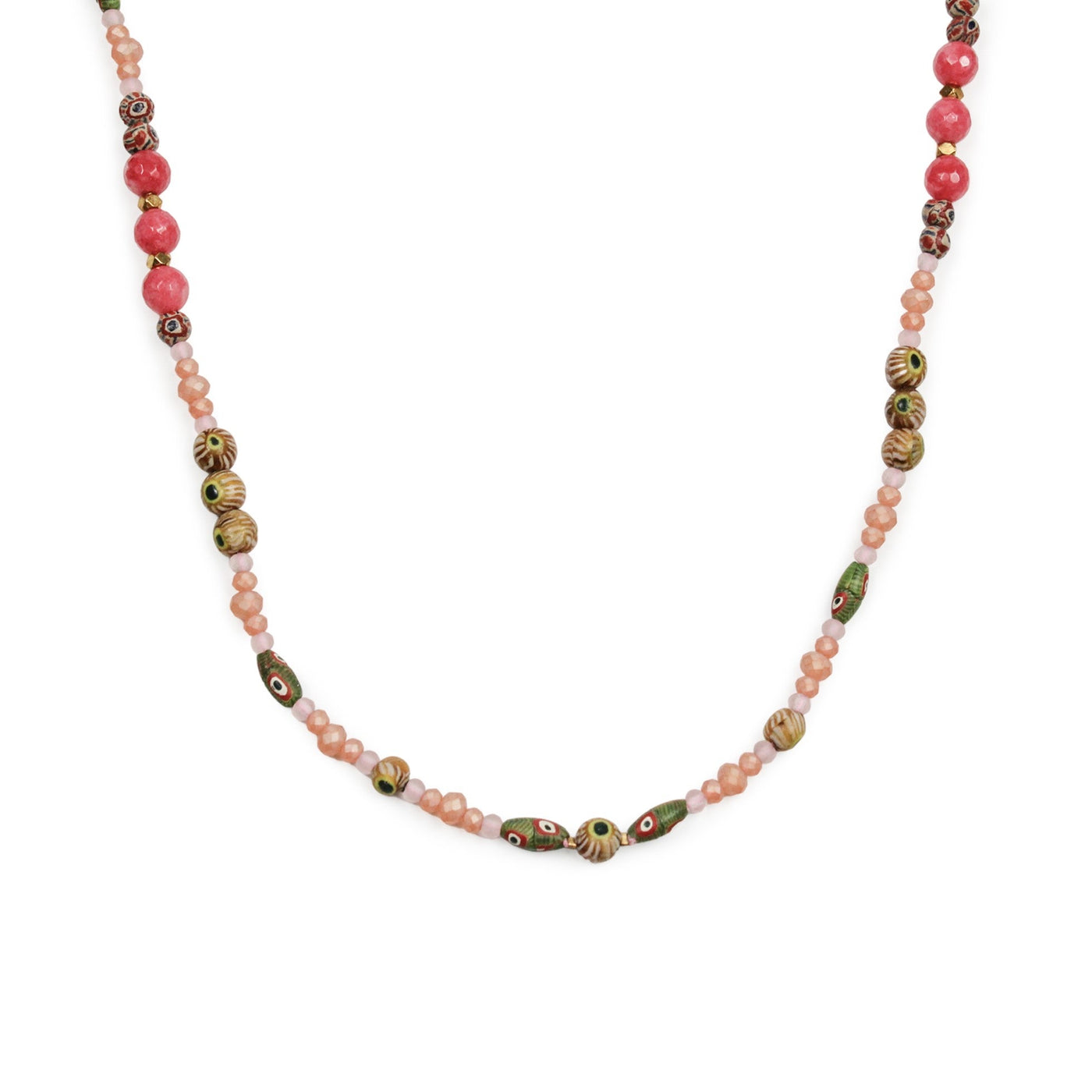 Evil Eye Recycled Glass Necklace - Pink