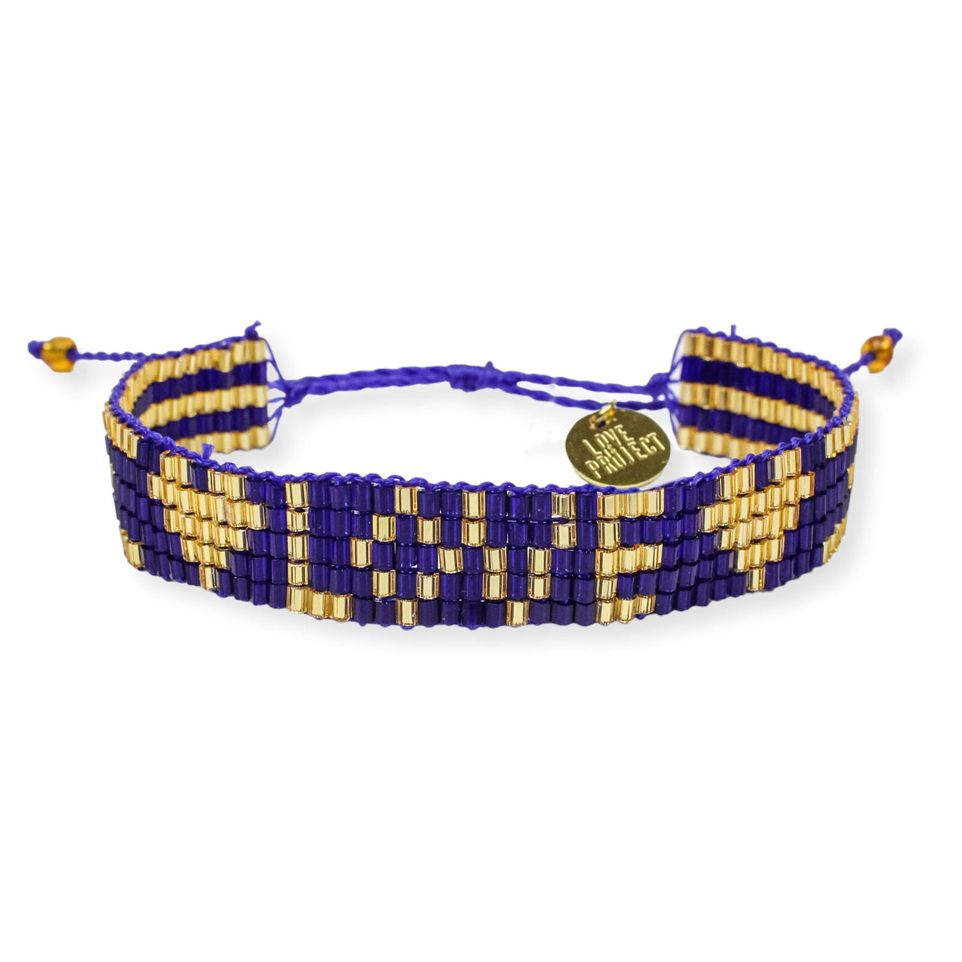 Seed Bead LOVE with Hearts Bracelet - Navy and Gold