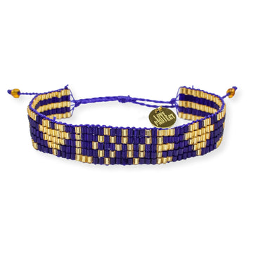 Seed Bead LOVE with Hearts Bracelet - Navy and Gold - Love Is Project