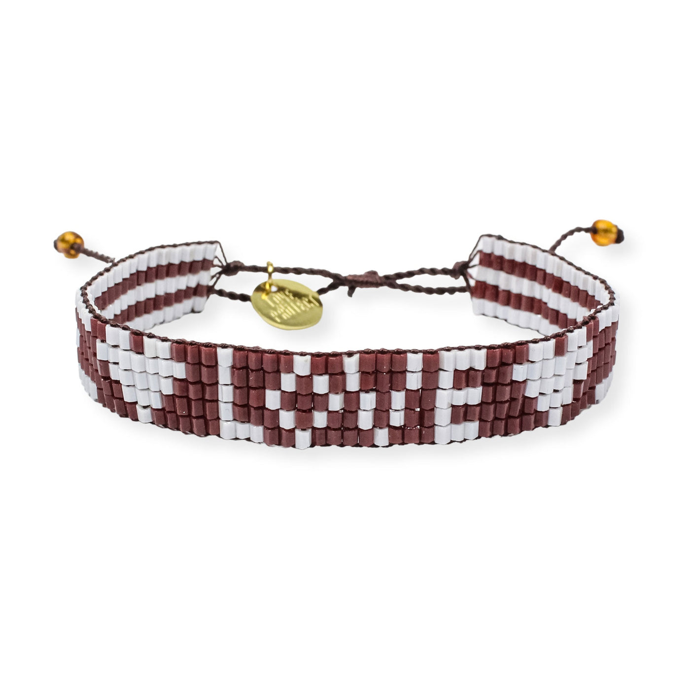 Seed Bead LOVE with Hearts Bracelet - Burgundy and White