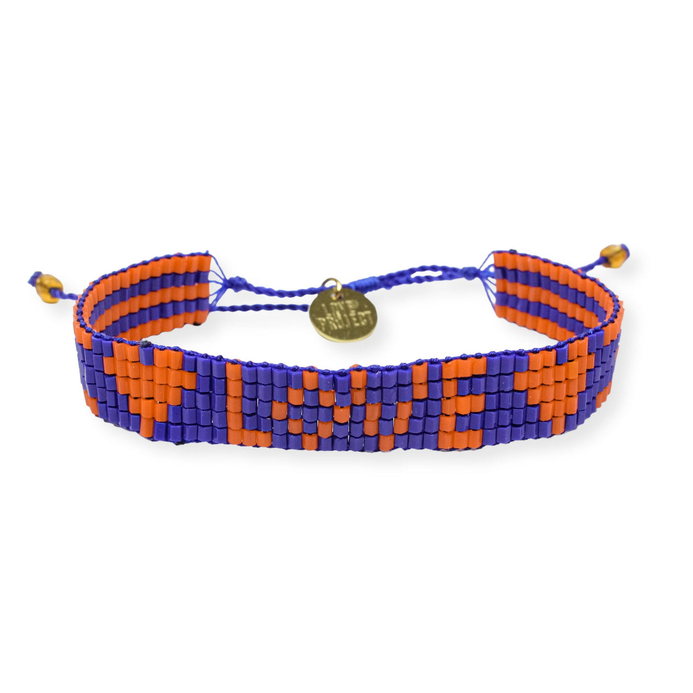 Seed Bead LOVE with Hearts Bracelet - Navy and Orange