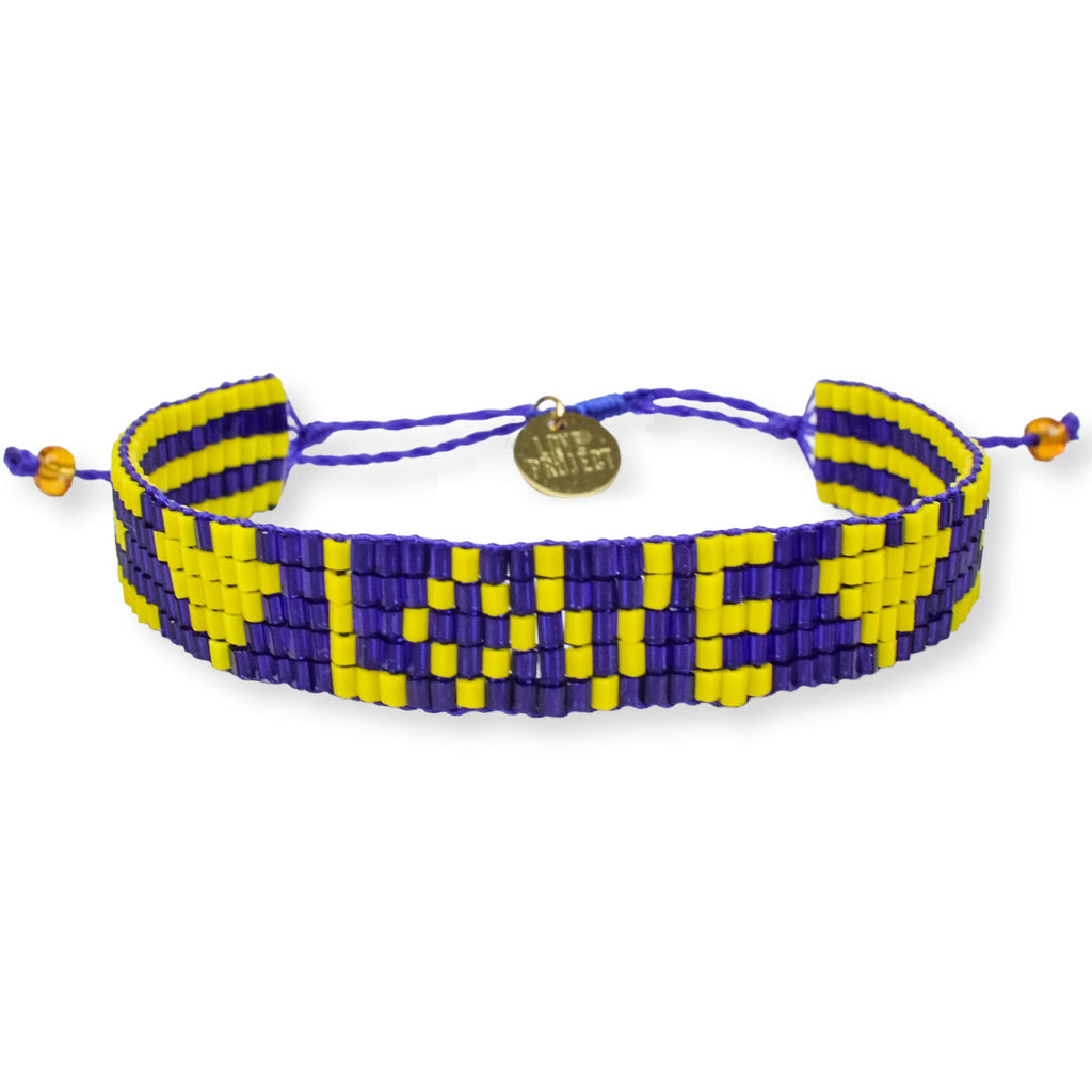 Seed Bead LOVE with Hearts Bracelet - Navy and Yellow - Love Is Project