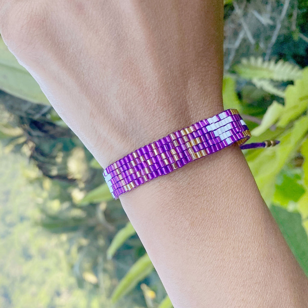 Custom Seed Bead LOVE with Hearts Bracelet - Amethyst - Love Is Project