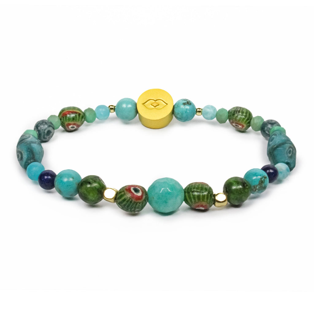 Evil Eye Recycled Glass Bracelet - Blue & Green - Love Is Project