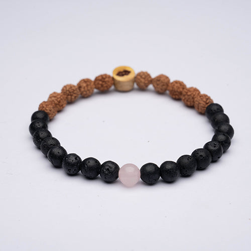 Lava Stone Mala Balance Bracelet with Rose Quartz - Love Is Project