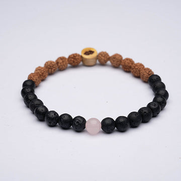 Lava Stone Mala Balance Bracelet with Rose Quartz - Love Is Project