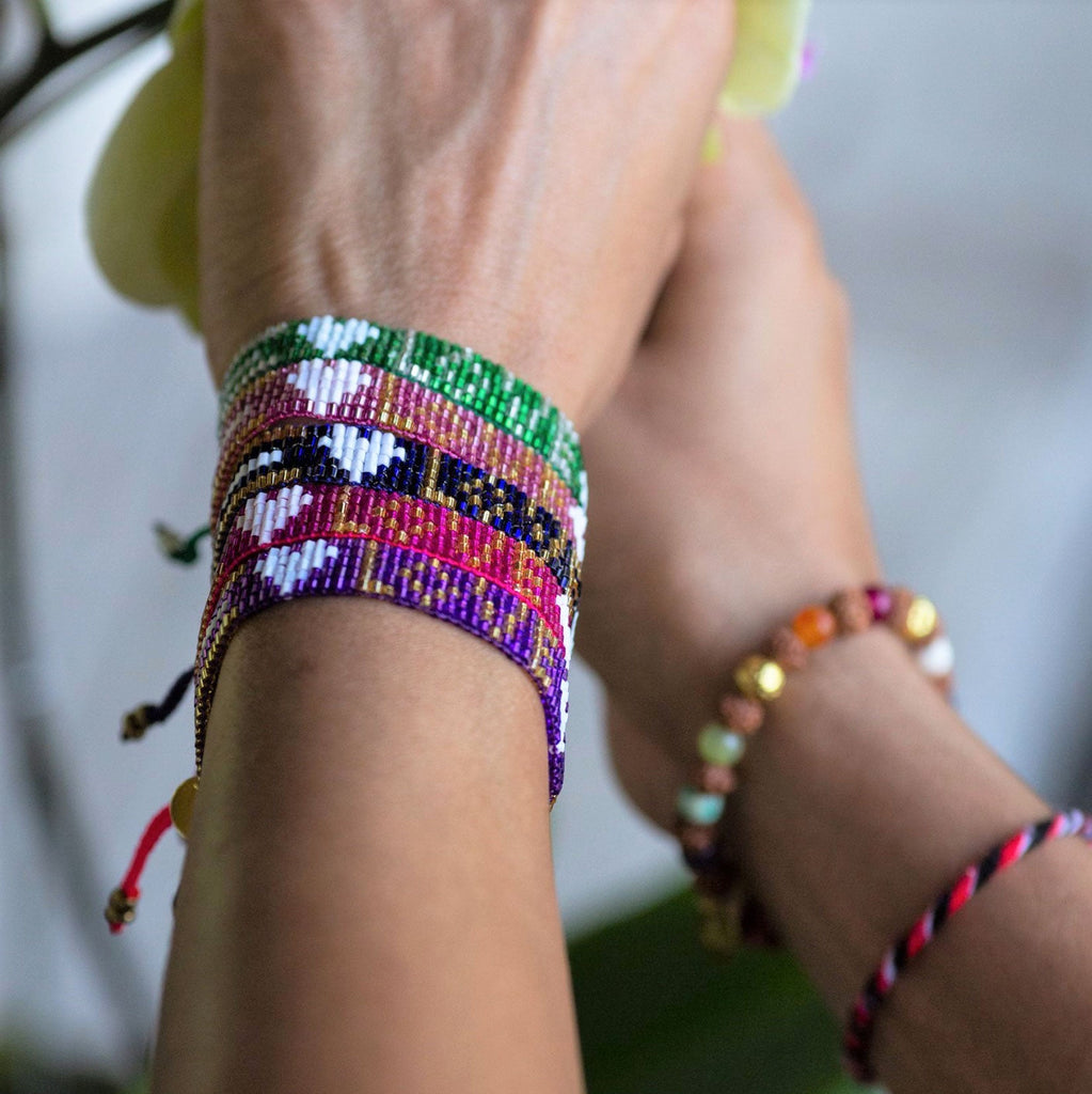 Seed Bead LOVE with Hearts Bracelet - Amethyst - Love Is Project