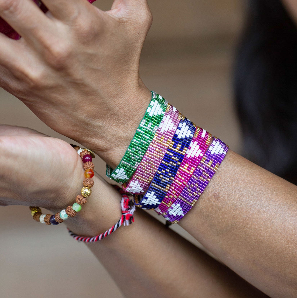 Seed Bead LOVE with Hearts Bracelet - Emerald - Love Is Project