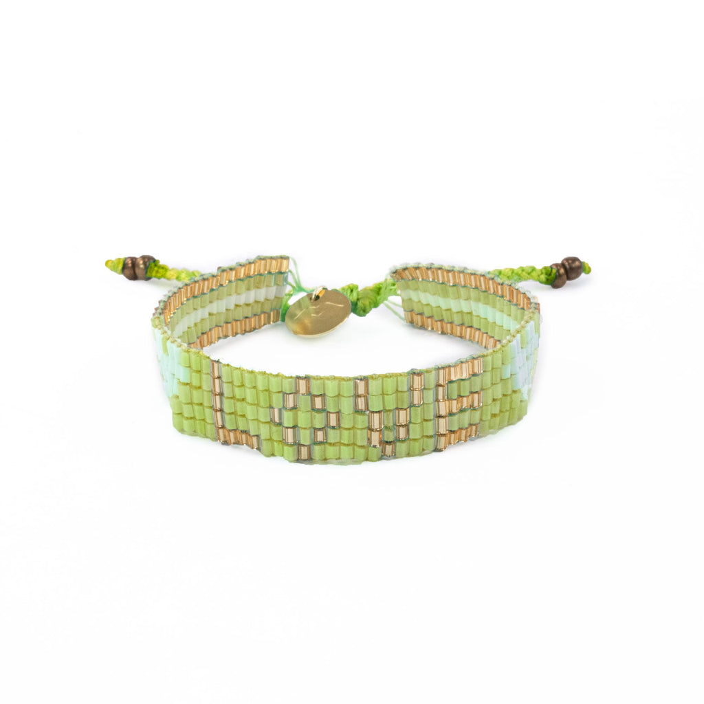 Kids' Seed Bead LOVE with Hearts Bracelet - Lime - Love Is Project