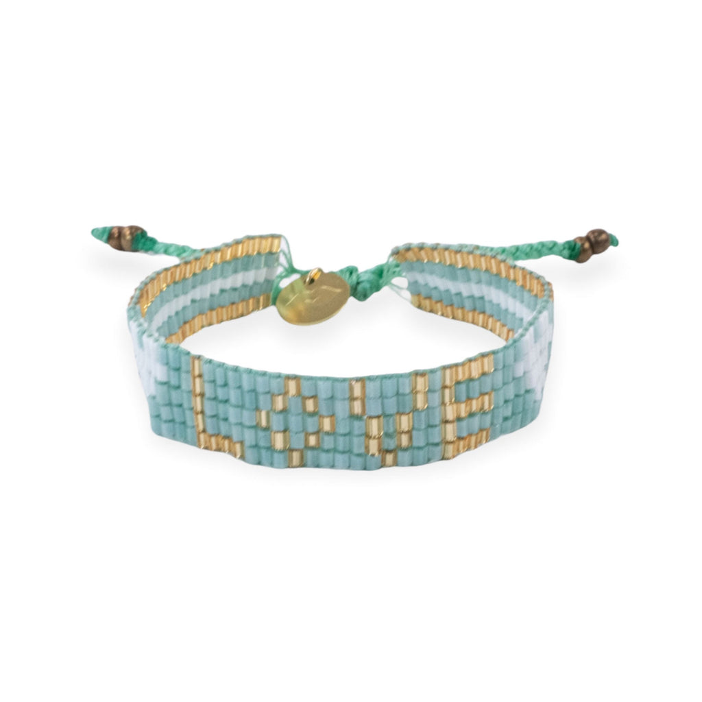 Kids' Seed Bead LOVE with Hearts Bracelet - Mint - Love Is Project