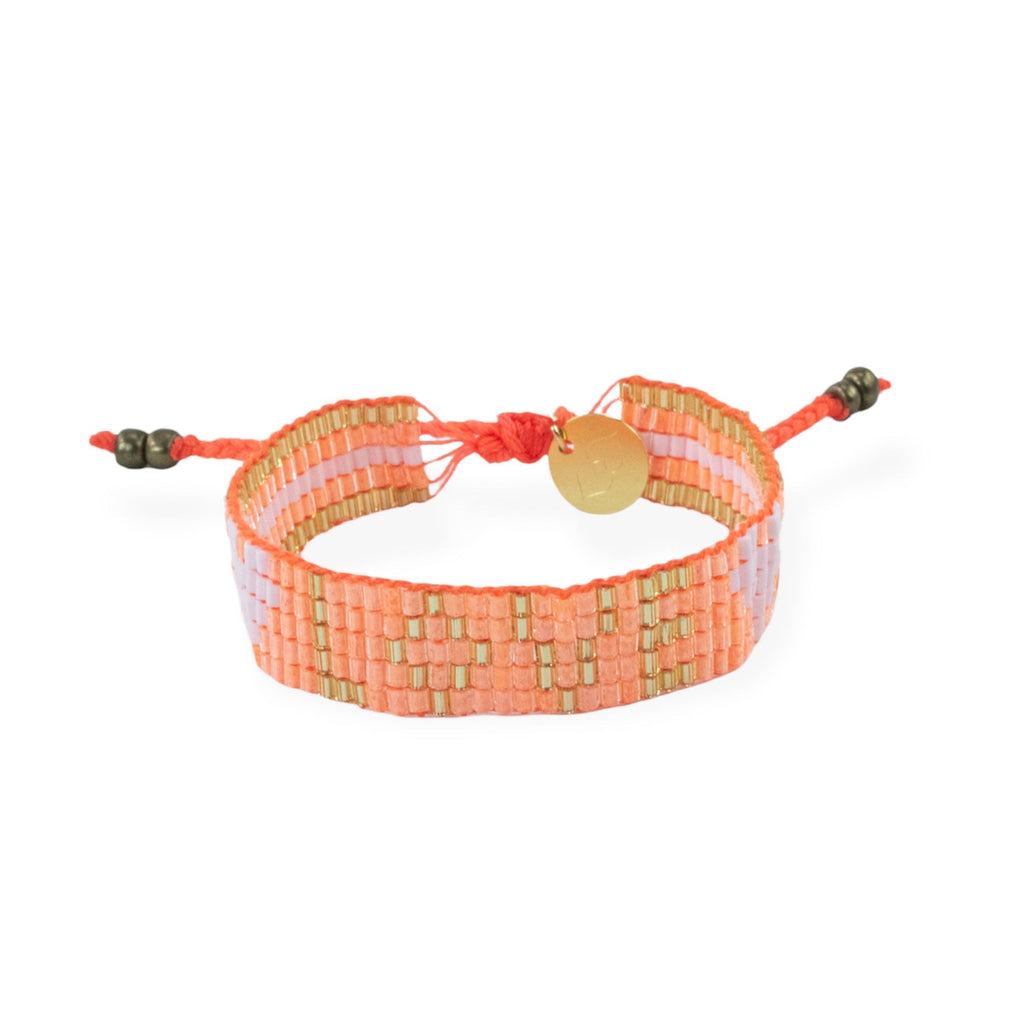 Kids' Seed Bead LOVE with Hearts Bracelet - Neon Orange - Love Is Project