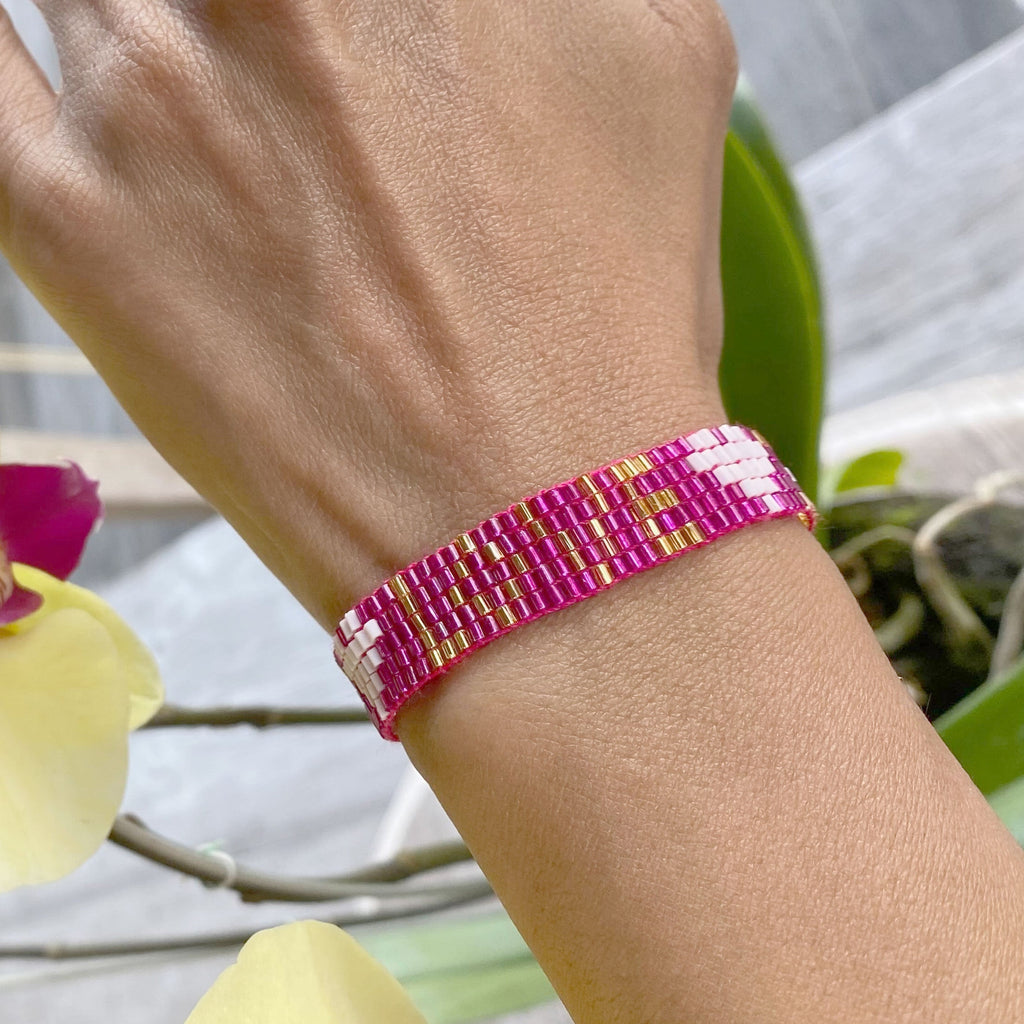 Custom Seed Bead LOVE with Hearts Bracelet - Pink Topaz - Love Is Project