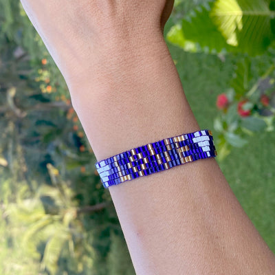 Custom Seed Bead LOVE with Hearts Bracelet - Sapphire