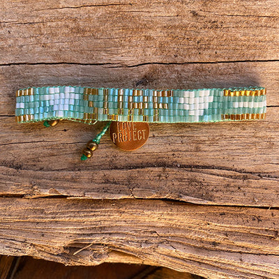 Seed Bead SURF Betty Bracelet with Hearts - Mint