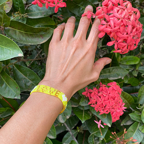 Seed Bead LOVE with Hearts Bracelet - Sunshine Yellow - Love Is Project