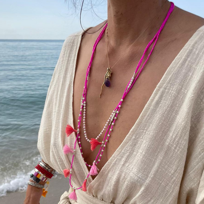 Bali Garland Necklace - Neon Pink