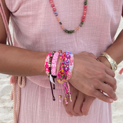 Bali Friendship Bracelet - Neon Pink & White
